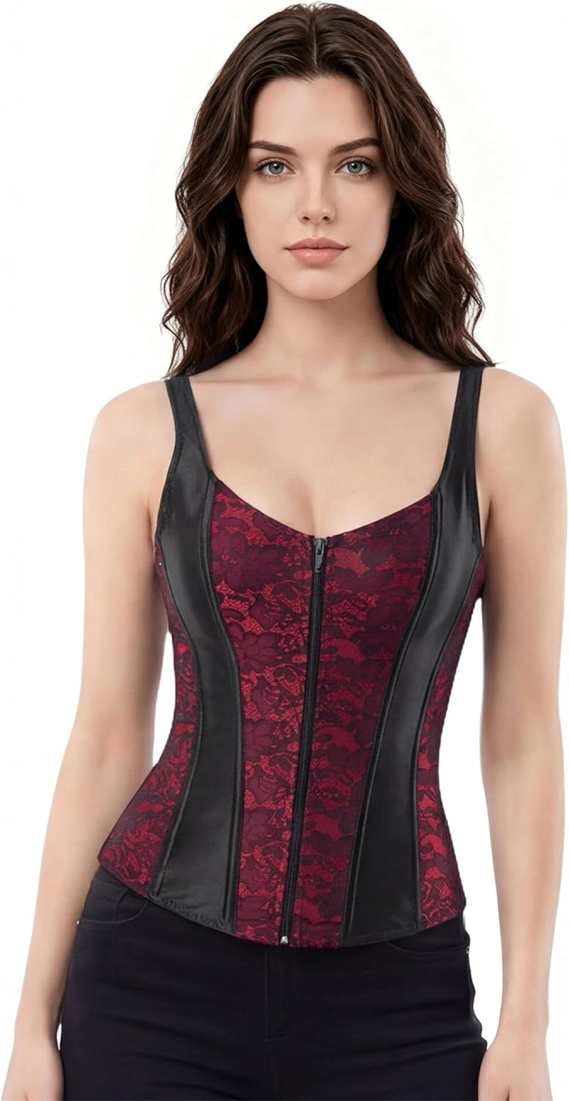 Women Sexy Boned Lace up Corsets and Strap Bustiers Top Overbust Shaper