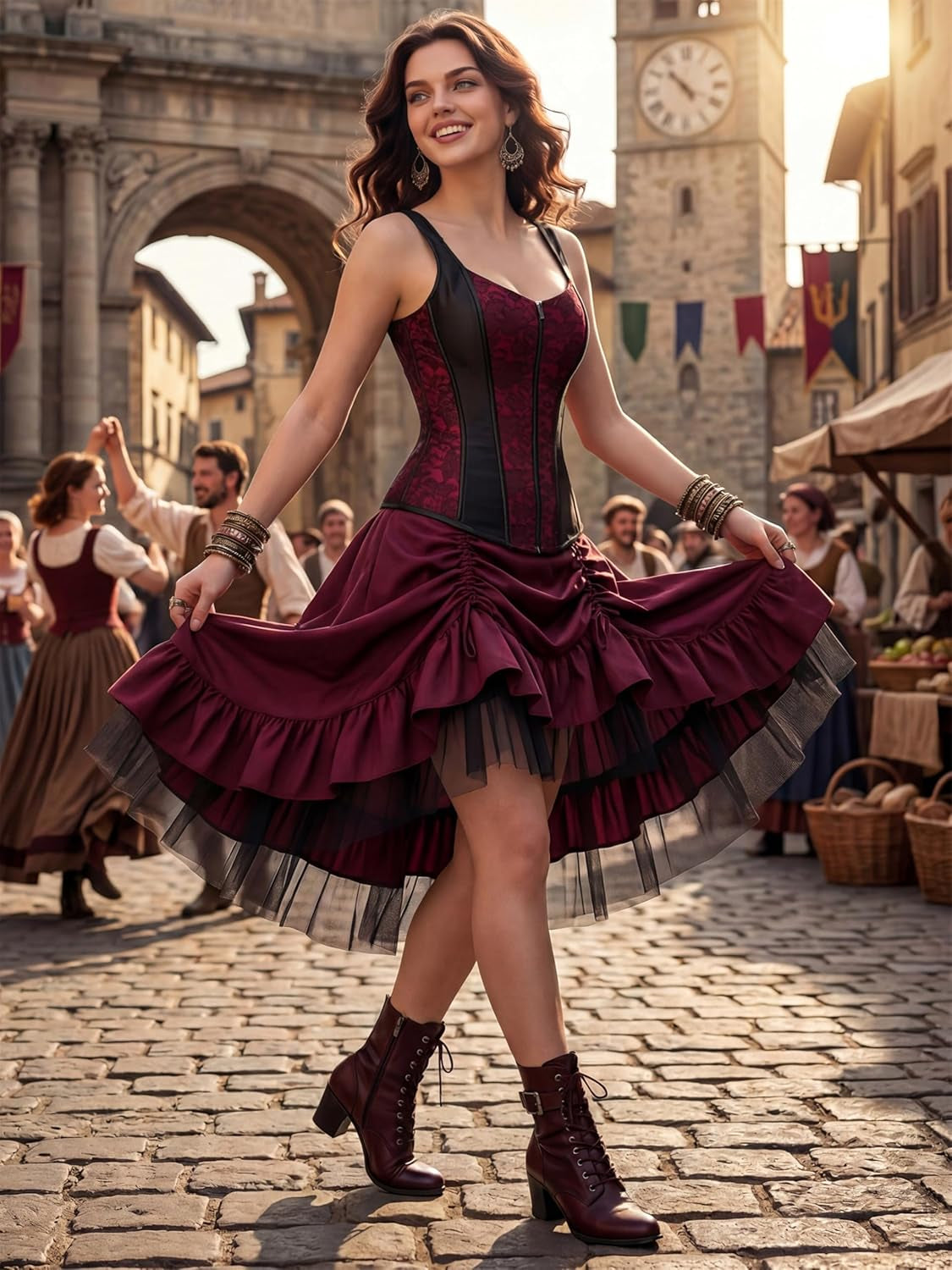 Women Sexy Boned Lace up Corsets and Strap Bustiers Top Overbust Shaper